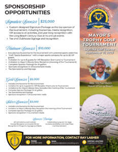 Digital flyer with sponsorship information for Mayor's Trophy Golf Tournament on September 11, 2025